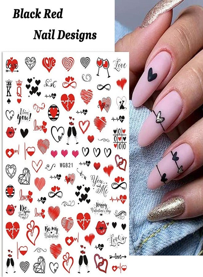 SINSEN Heart Nail Stickers - 6 Sheets Hearts Nail Decals for Women - 3D Self Adhesive Heart Nail Art Stickers - Black Red Heart Love Angel Cupid Nail Designs DIY Valentines Manicure Decorations - Image 5